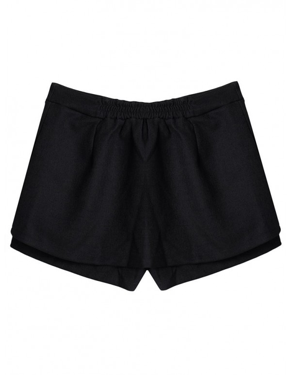 Casual Slim Black Button Stretch Waist Women Shorts Split Skirt