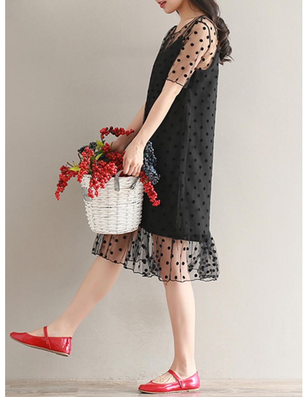 S-3XL Casual Women Dot Two Piece Dress