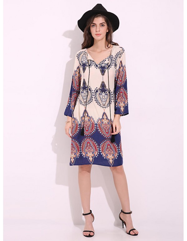 Plus Size Floral Women Dress V-neck Tied Rope Dresses