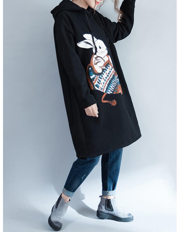 Plus Size Casual Women Rabbit Hooded Fleece Sweatshirts