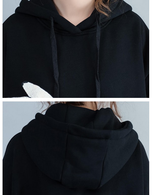 Plus Size Casual Women Rabbit Hooded Fleece Sweatshirts