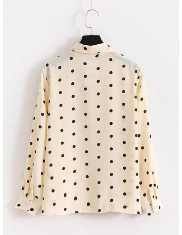 Elegant Polka Dot Turndown Collar Chiffon Long Sleeve Casual Blouse