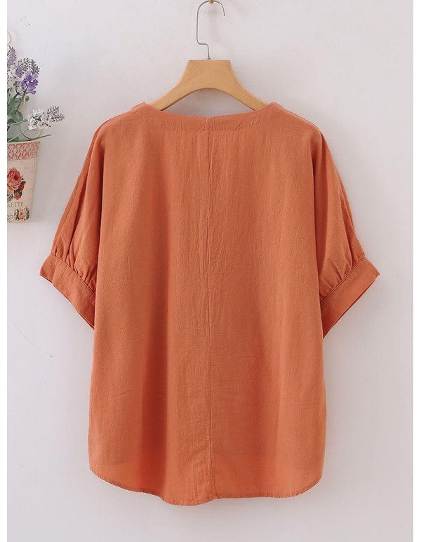 Women Vintage Floral Embroidery Batwing Sleeves Blouse