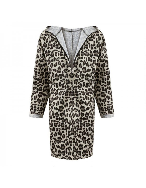 Women Trendy Leopard Print Hooded Outwear Coats